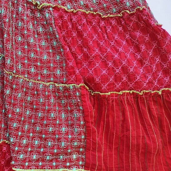 Johnny Was Boho Tiered Floral Patchwork Midi Skirt Flowy Hippie Size Small - Picture 12 of 14